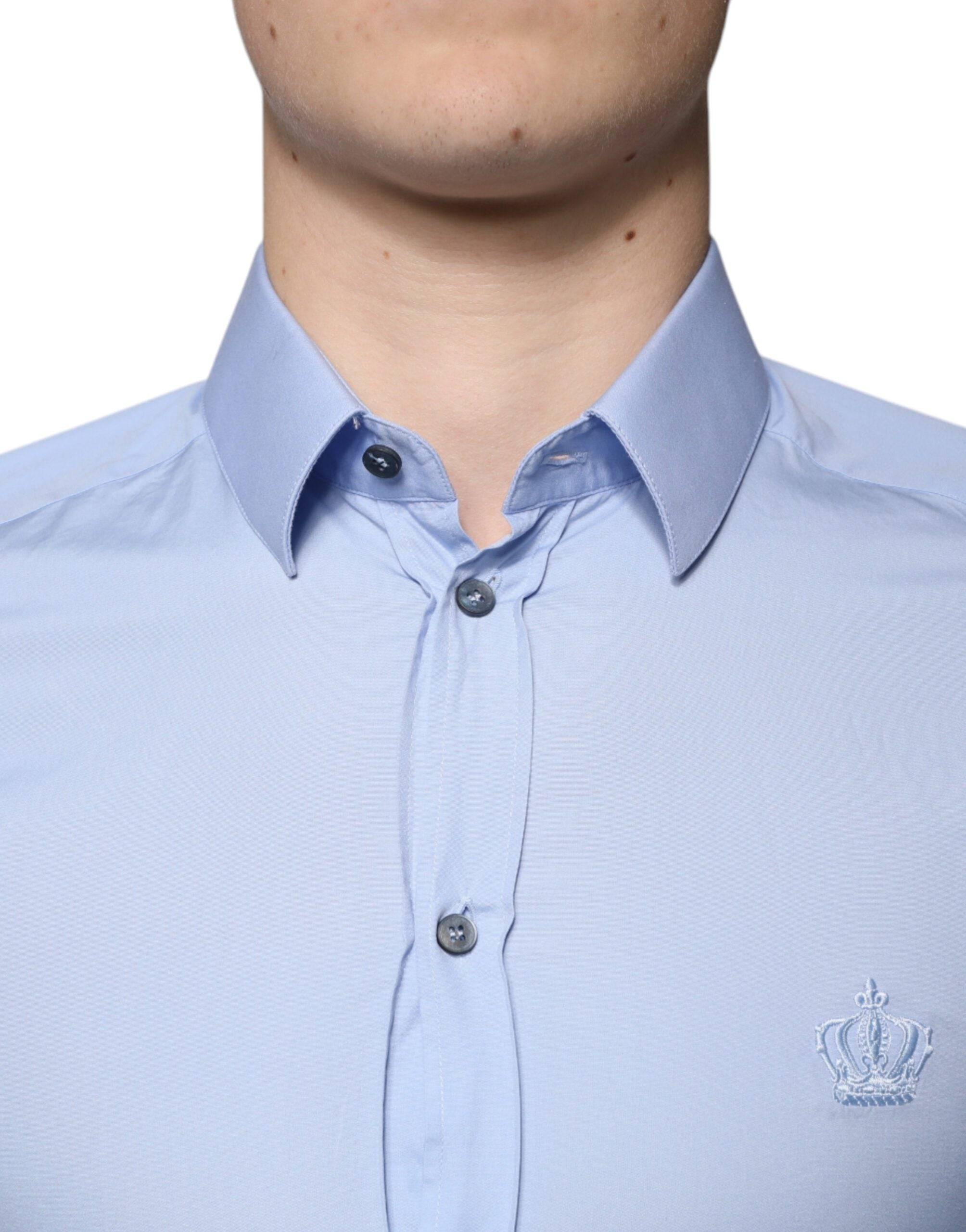 Dolce & Gabbana Light Blue Slim Fit GOLD Cotton Shirt